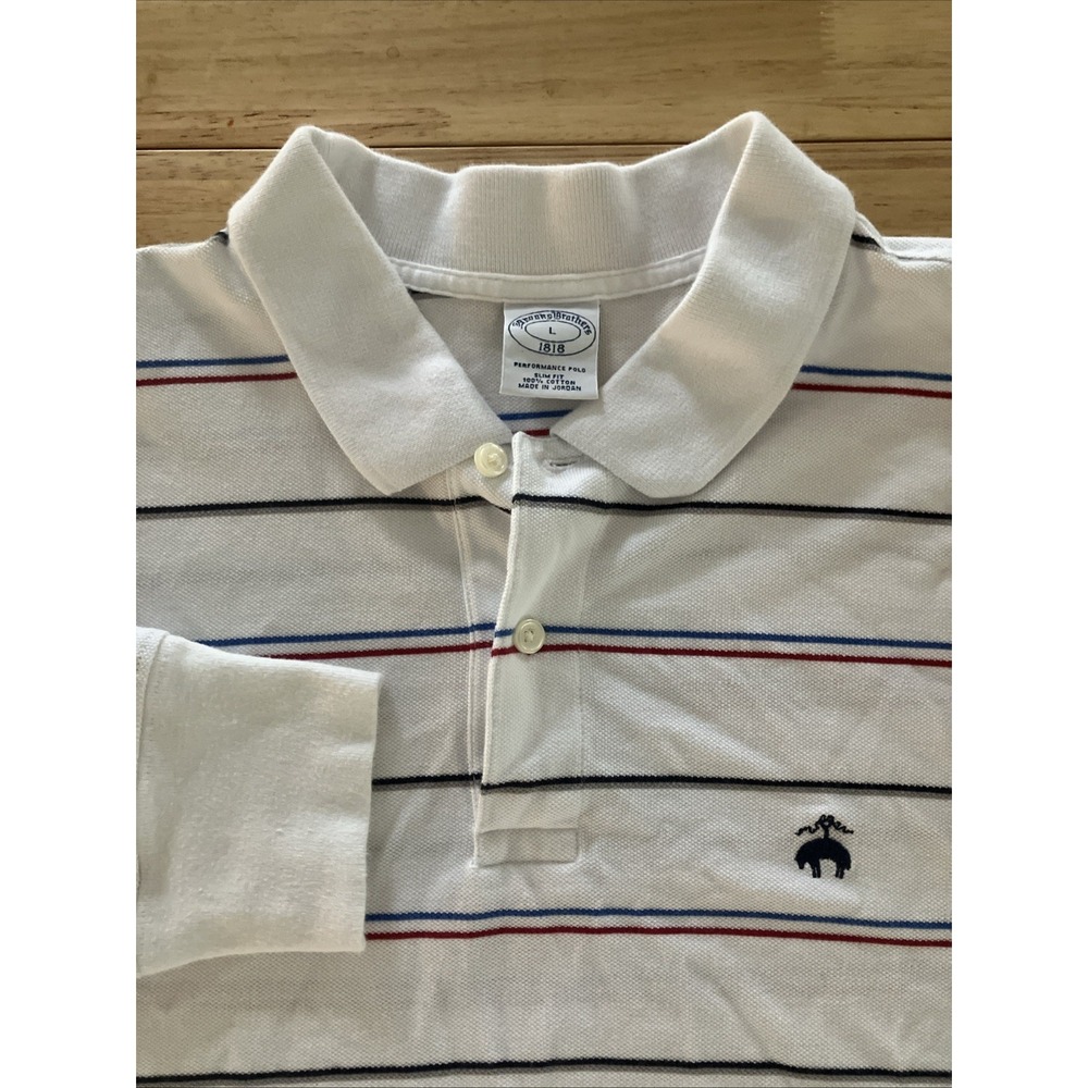 Brooks Brothers 1818 Shirt Mens Large Blue  And Red Polo Performance Long Sleeve